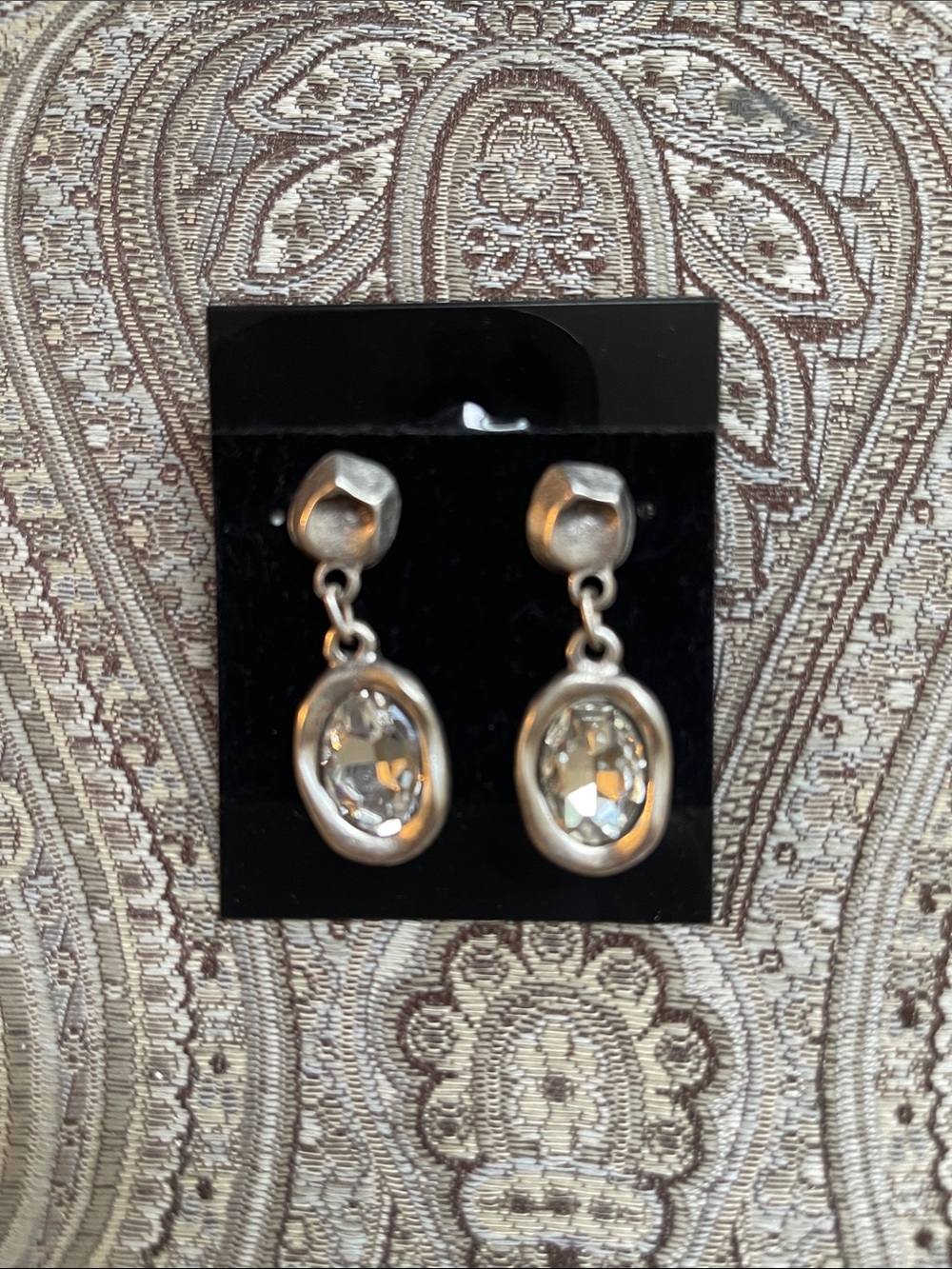 Silver Plated Drop Earrings with Clear Crystal Accents